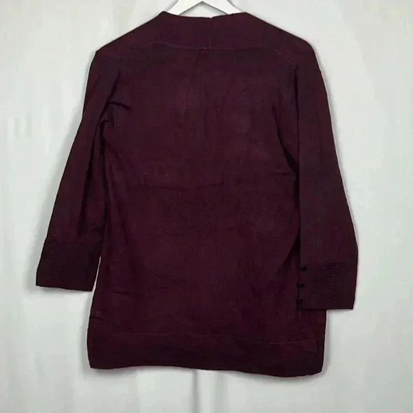 Evolution Womens Cardigan Burgundy S Open Front Long Lines 3/4 Sleeves w/Buttons - Picture 8 of 12